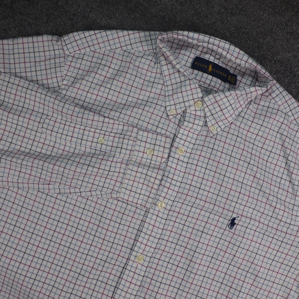 Polo Ralph Lauren Shirt Button Down Mens XL Custom Fit White Plaid Preppy